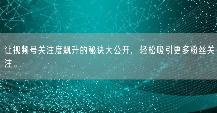 让视频号关注度飙升的秘诀大公开，轻松吸引更多粉丝关注。