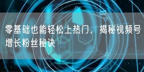 零基础也能轻松上热门，揭秘视频号增长粉丝秘诀
